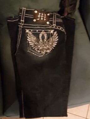 Dark Blue Jeans with Silver Embroidered Pocket - Miss Me